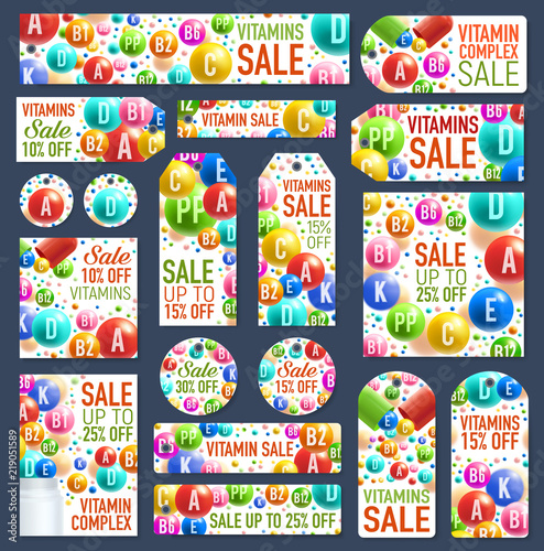 Vitamin complex pills and capsules sale posters