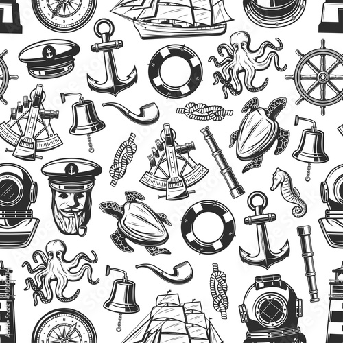 Marine nautical seamless pattern background