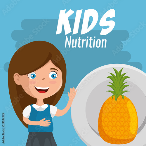 happy girl with nutrition food vector illustration design