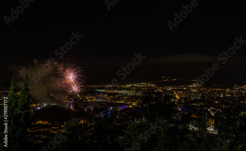 Celebration of bilbao parties with fireworks, Spain