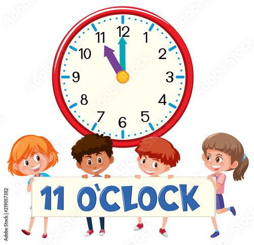 A group of children holding time banner