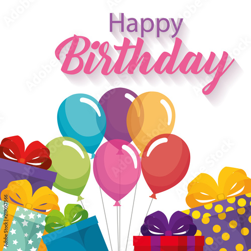 Photography happy birthday card with balloons air vector illustration design