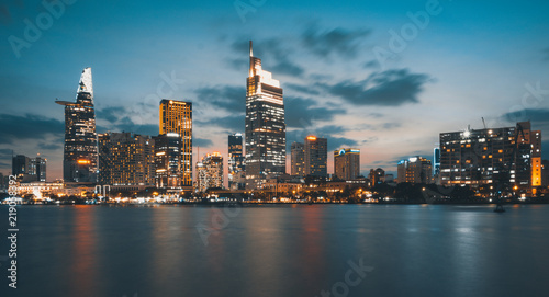 Beautiful landscape sunset of Ho Chi Minh city or Sai Gon, Vietnam. Royalty high-quality free stock image of Ho Chi Minh City with skyscraper buildings