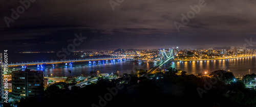 The Hercilio Luz Bridge at night, Florianopolis, Brazil. photo