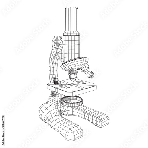 Microscope Biology School Laboratory Equipment. Science Education Symbol. Wireframe low poly mesh vector illustration