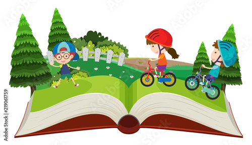 Children riding bikes pop up book