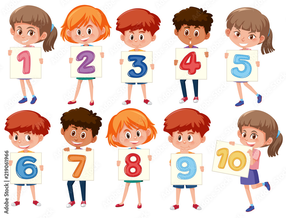 A set of international kids holding number