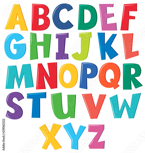 Colourful english alphabet on white background photo