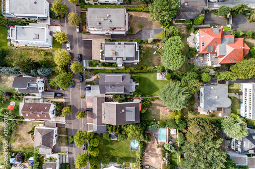 Aerial drone view of streets in Bonn bad godesberg the former capital of Germany with typical german house neighbourhood photo