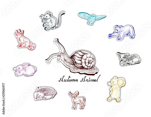Illustration Hand Drawn of Autumn Animal in Trendy Origami Deep Paper Art Carving Style. Symbolic Animal to Show The Signs of Autumn Season. 