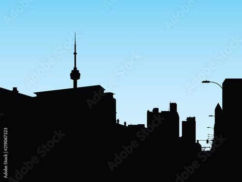 Skyline silhouette of the city of Toronto, Ontario, Canada.