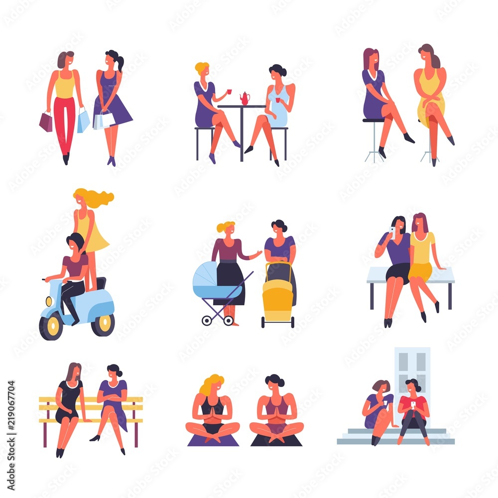 Girl friends friendship vector leisure fun time Girl friends friendship vector leisure fun time