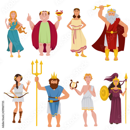 Ancient Greek gods vector cartoon characters