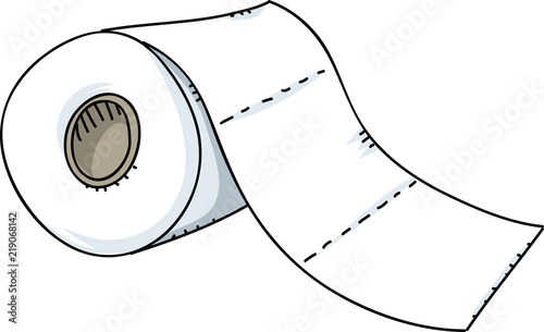 A cartoon toilet paper roll with separate panels marked with a dotted tear line.