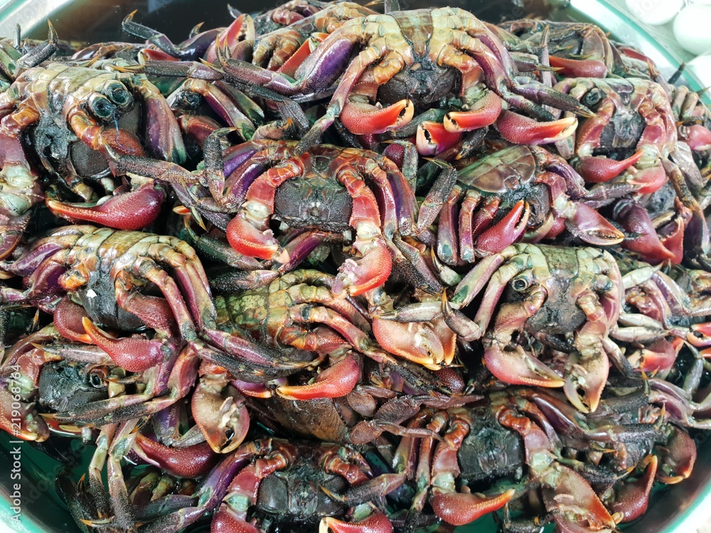 Top view of salted crab on the market at Thailand, preserved crab with salt