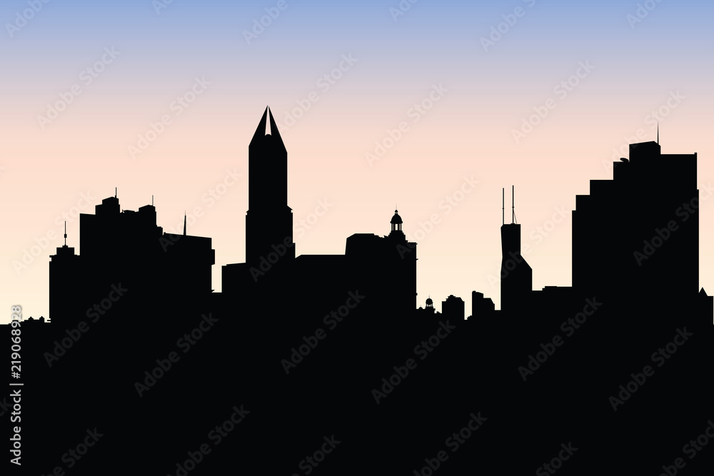 Skyline silhouette of the city of Shanghai, China.