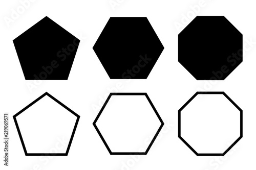 pentagon, hexagon, octagon icon. vector geometry pentagonal, hexagonal, octagonal polygon. five, six, eight sided polygon line photo