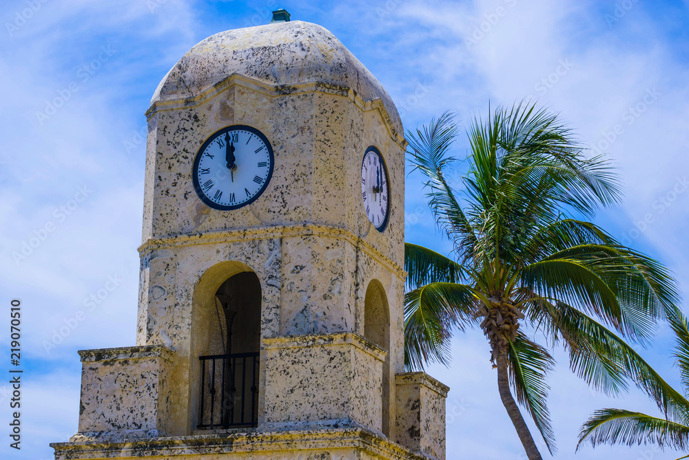 Palm Beach, Florida, USA. The clock tower on Worth Ave