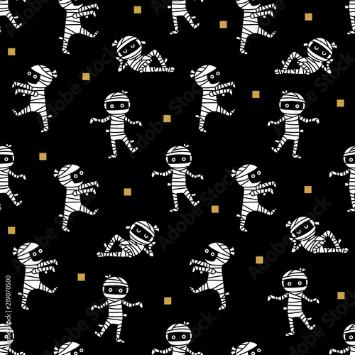 Cute mummy seamless pattern and vector. Halloween cartoon character background. 