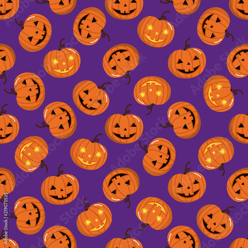Halloween holidays pumpkin seamless pattern. Scary cartoon character background.