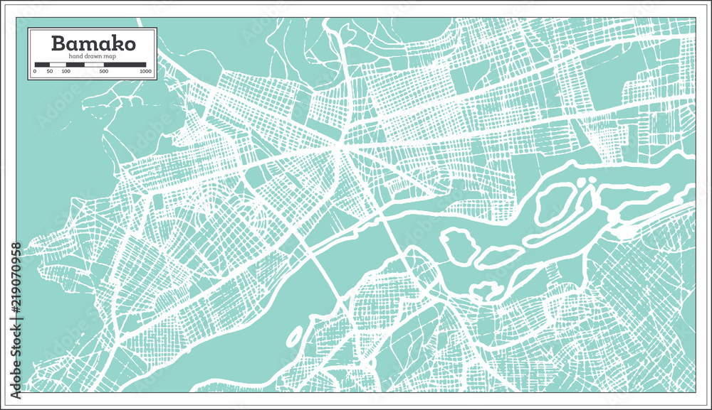 Bamako Mali City Map in Retro Style. Outline Map.