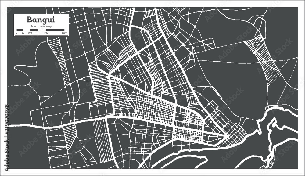 Bangui Central African Republic City Map in Retro Style. Outline Map.