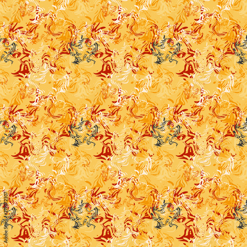 Seamless background pattern with colored diverse doodles.