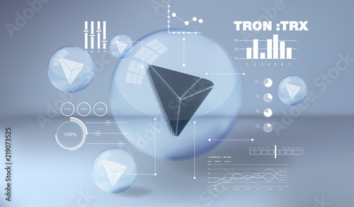 Cryptocurrency icon and info graphic with buble style on blue background:TRX icon