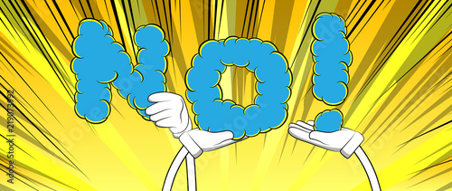 Diverse hands holding letters of the alphabet created the word No. Vector illustration.