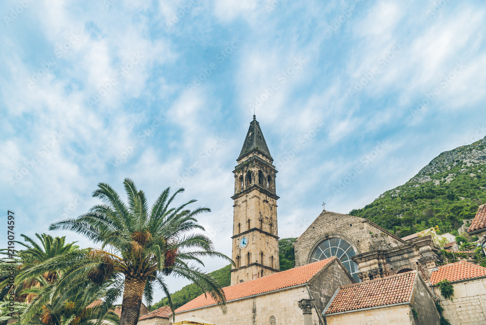 Fototapeta premium church tower in perast, montenegro.