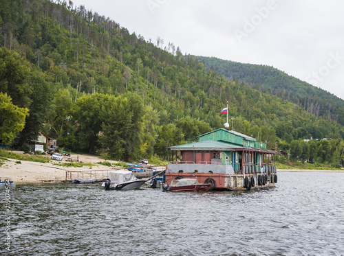 View of the Zhiguli mountains in the Samara region, Russia. Cloudy day, August 10, 2018