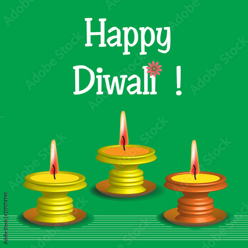 Colorful background with three candles and the text Happy Diwali written with white letters
