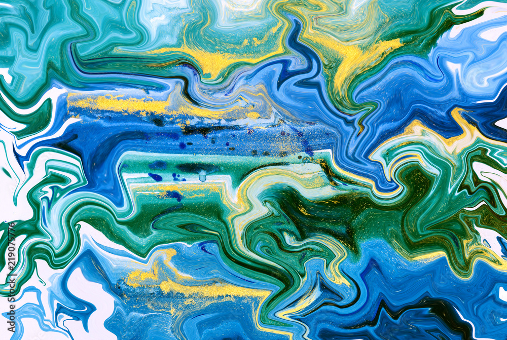 Blue, green and golden abstract marbled texture. Blue, green and golden abstract marbled texture.