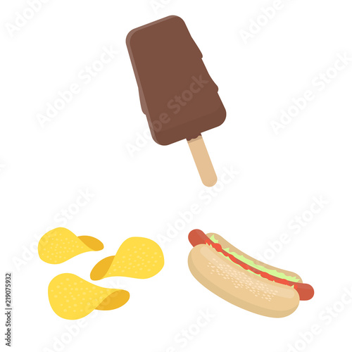 Fast food cartoon icons in set collection for design.Food from semi-finished products vector symbol stock web illustration.