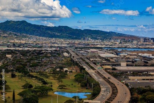 Aerial view of downtown Honolulu Hawaii photo