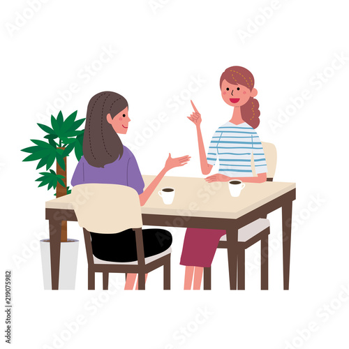 カフェで話す　女性　イラスト
