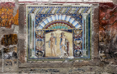 Neptune and Salacia Wall Mosaic at Herculeaneum Ruins - near Naples, Italy photo
