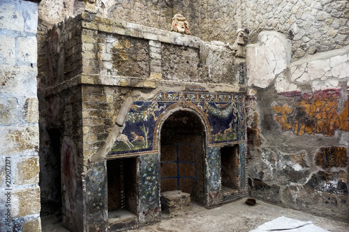 Fireplace in the House of Neptune and Amphitrite at Herculeaneum Ruins near Naples, Italy photo