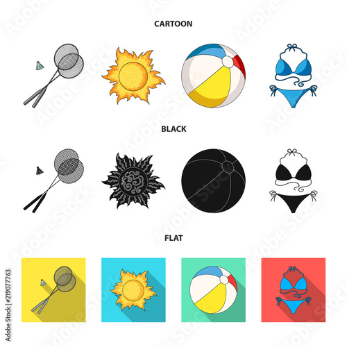 A game of badminton, a ball and the sun.Summer vacation set collection icons in cartoon,black,flat style vector symbol stock illustration web.