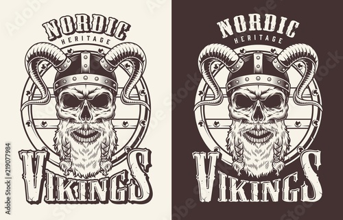 T-shirt print with viking head