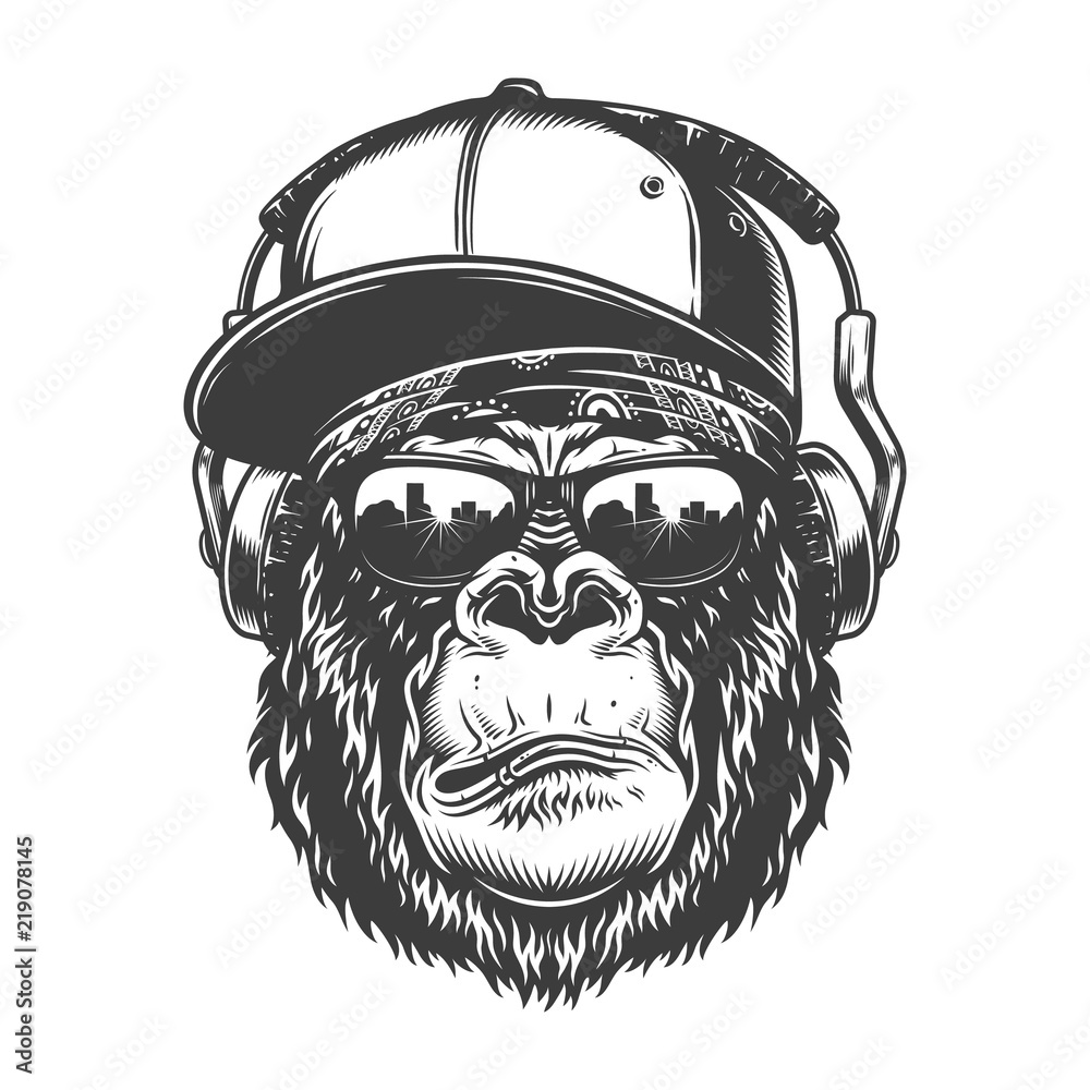 Fototapeta premium Gorilla head in monochrome style