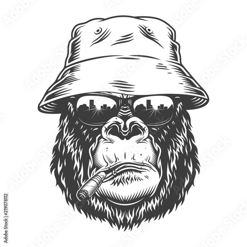 Gorilla head in monochrome style
