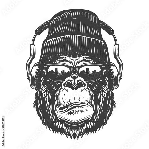 Gorilla head in monochrome style