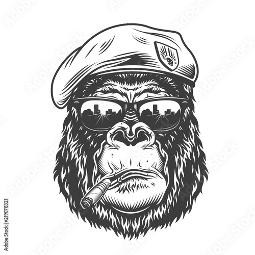 Gorilla head in monochrome style