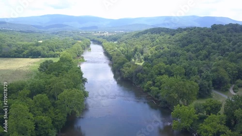 Drone flight over the roaring, summer-time, Shenandoah River. photo