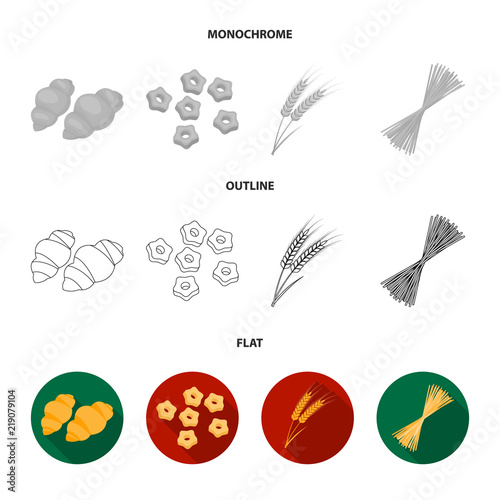 Different types of pasta. Types of pasta set collection icons in flat,outline,monochrome style vector symbol stock illustration web.