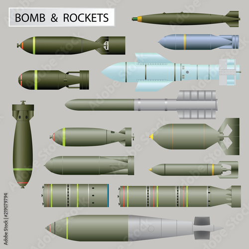 Set of bomb and rockets, vector illustration eps10