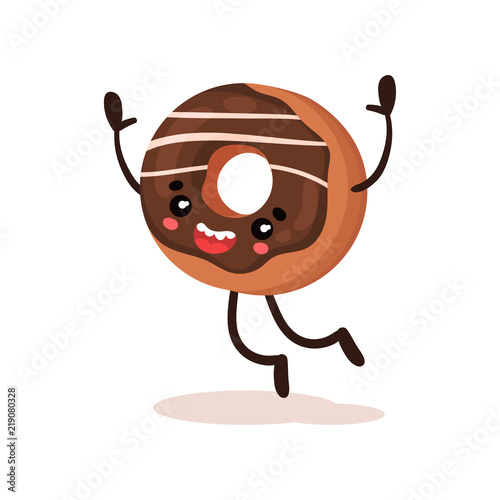 Cute funny donut humanized dessert cartoon character vector Illustration on a white background