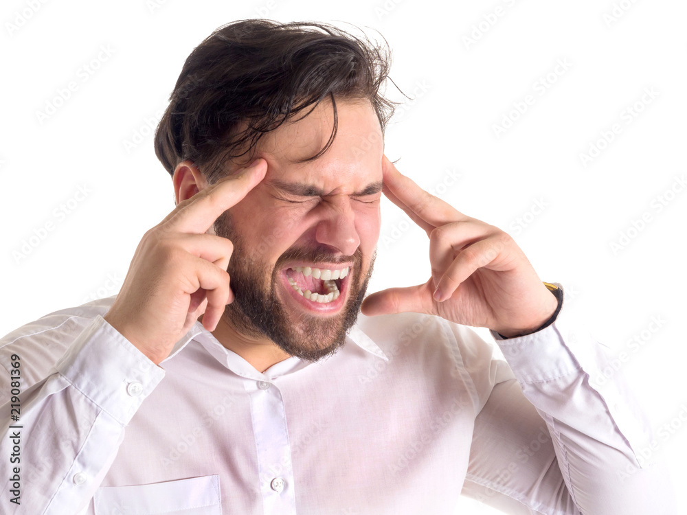 Portrait of angry young man looking straight forward and shouting. Portrait of angry young man looking straight forward and shouting.