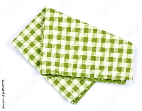  green checkered napkin table clothes  on white background.